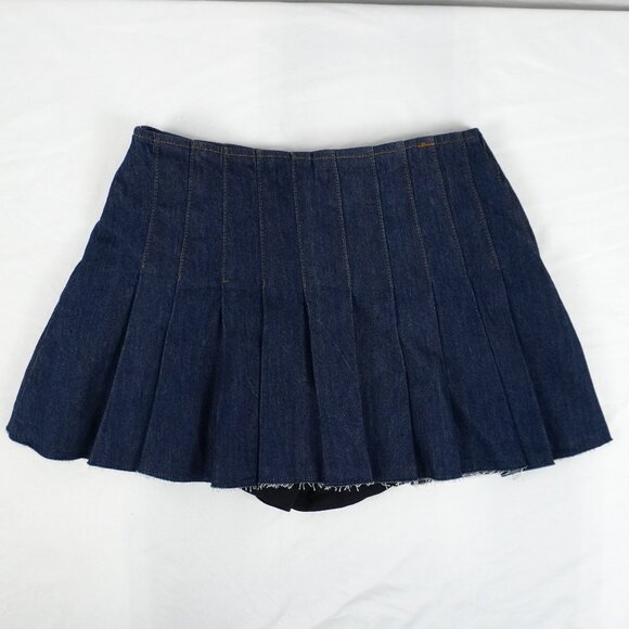 Maje Short Denim Pleated Skirt with Lining in Marine Blue Size 36 (NWT) - Picture 3 of 13